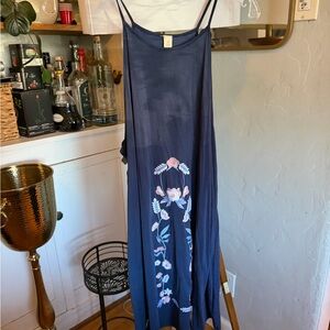Francesca's Collections Navy Dress with Pink Floral Embroidery